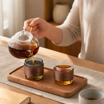 Glass Tea Cup with Walnut Wood Sleeve – Borosilicate Heat Resistant Coffee Mug