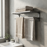 Towel Rack Wall Mount – Foldable Double Bar Aluminum with Shelf and Hooks for Bathroom