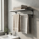Towel Rack Wall Mount – Foldable Double Bar Aluminum with Shelf and Hooks for Bathroom