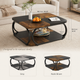 Large Square Coffee Table 2 Tier Storage – Wood Panel Top Curved Metal Frame