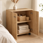 Storage Cabinet – Rolling Sideboard with 2 Doors, Internal Shelf, Castors, Natural Wood Finish, Living Room
