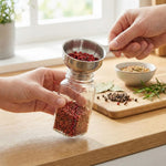 Glass Spice Jar Set with Wooden Bamboo & Rosewood Lids – 120ml with Labels, Kitchen Organisation