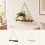 Wood Rope Hanging Wall Shelf – Pine Floating Shelves for Plants Home Decor Display