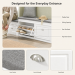 Shoe Storage Bench with Cushion – 2 Flip Drawers Entryway Seat White Hallway