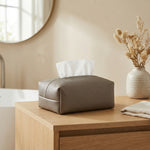 Leather Tissue Box Cover – Modern rectangular design for bathroom vanity, countertop tissue holder