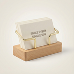 Business Card Holder – Wood and Metal Stand for Office Desk, Name Cards, Affirmation Display