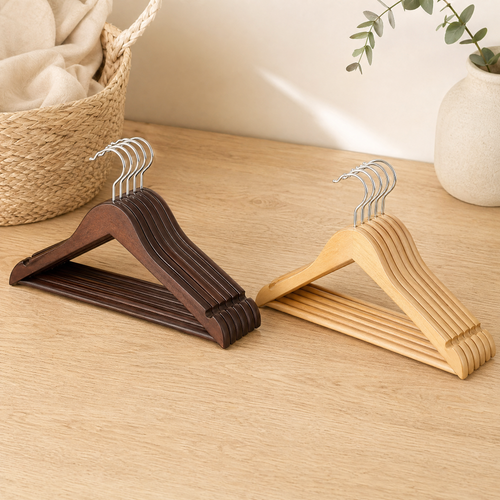 Wooden Coat Hangers with Non-Slip Bar – Suit Jacket Shirt Closet Storage Set