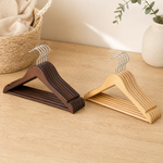 Wooden Coat Hangers with Non-Slip Bar – Suit Jacket Shirt Closet Storage Set