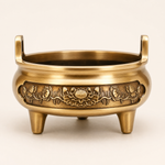 Large Copper Incense Burner – Lotus Relief, Triple Foot, Home Altar Meditation Decor