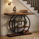 4-Tier Console Table – Modern Table with Open Shelves and Circular Frame for Living Room