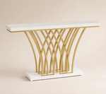 Modern Entryway Console Table – Gold Metal Base, Faux Marble Top, Hallway Sofa Table