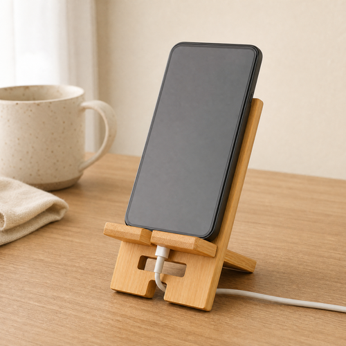 Bamboo Phone Stand – Desk Phone Holder for Charging, Tablet, Home Office Decor