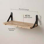 Wall Mounted Shelf with Brackets - Floating Wood Display for Living Room, Bedroom & Decor