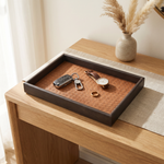 Decorative Storage Tray Woven PU Leather – Desk Vanity Jewelry Organizer Home Decor