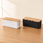 Cable Management Box with Bamboo Lid – Cord Organizer for Desk Power Strip and TV Wires