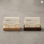 Business Card Holder – Wood and Metal Stand for Office Desk, Name Cards, Affirmation Display