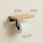 Toilet Paper Holder with Shelf – Wall Mounted Walnut Wood Storage Bathroom Organizer