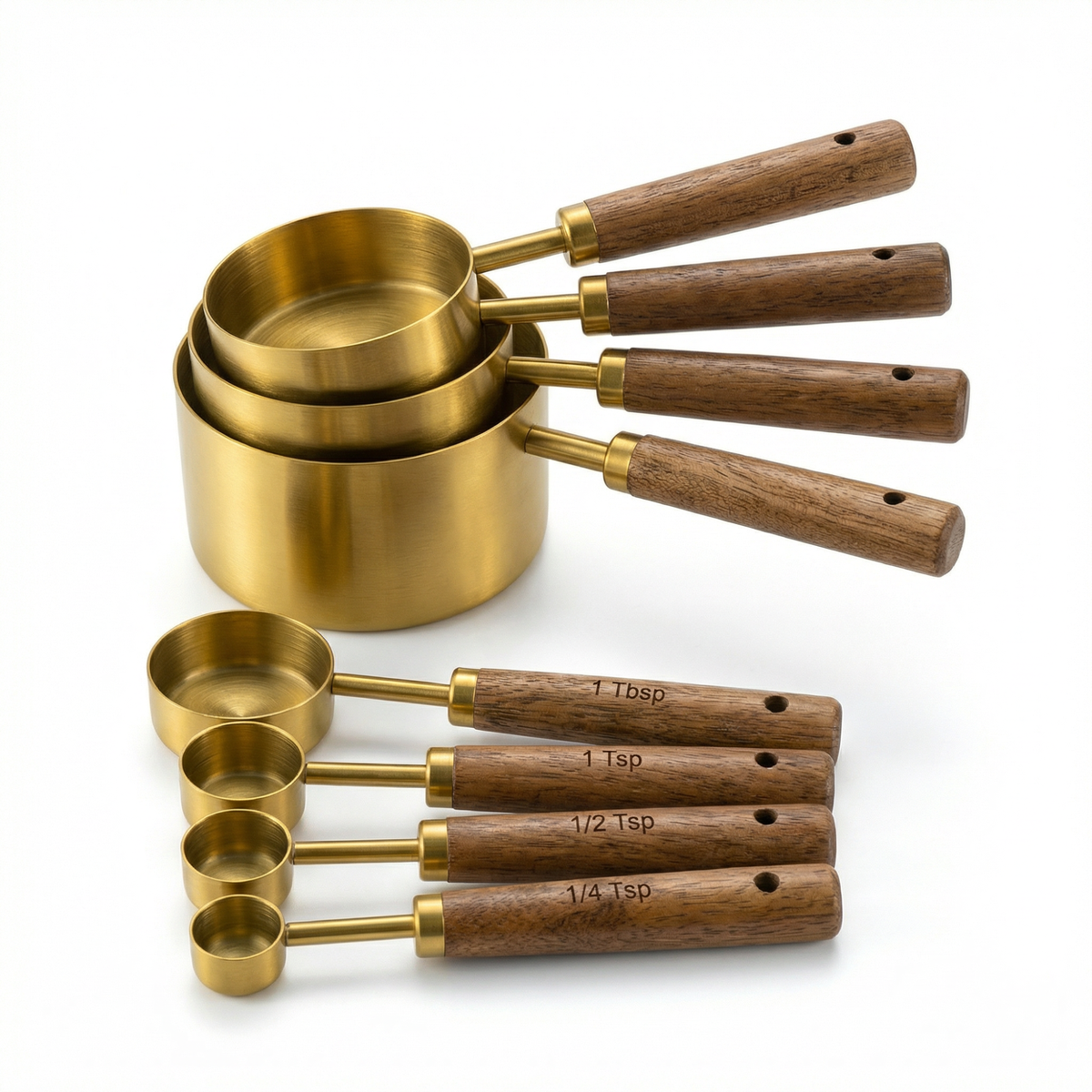 Measuring Cups and Spoons Set with Wood Handles – 8-Piece Stainless Steel Baking Set