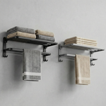 Towel Rack Wall Mount – Foldable Double Bar Aluminum with Shelf and Hooks for Bathroom