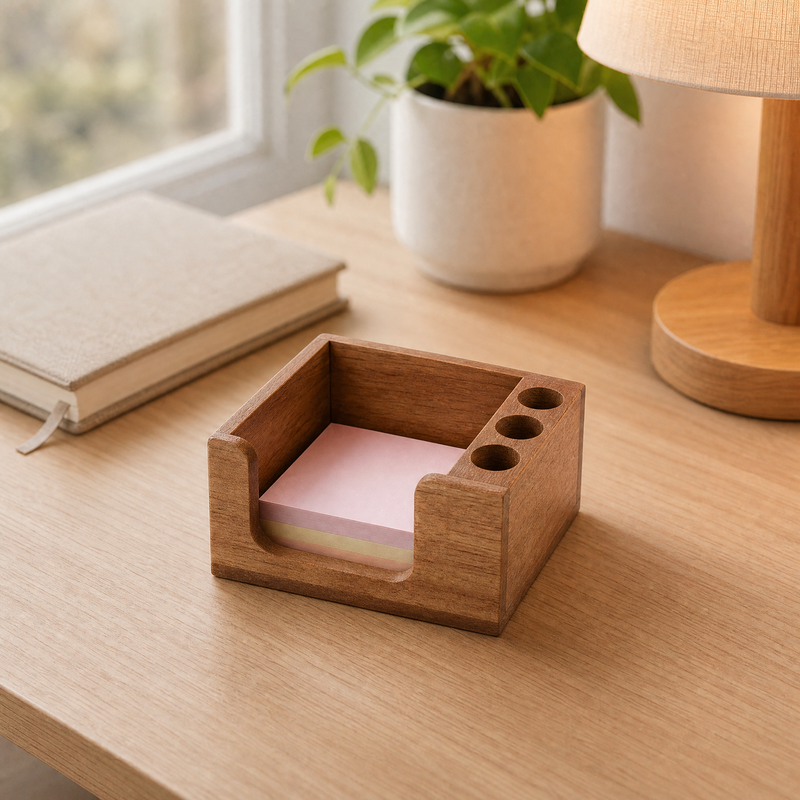 Support pense-bête en bois avec porte-stylos — Organiseur de bureau compact pour la maison ou le bureau