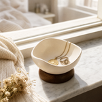 Ceramic Jewelry Dish with Wood Base – Ring Tray Earring Organizer Vanity Decor