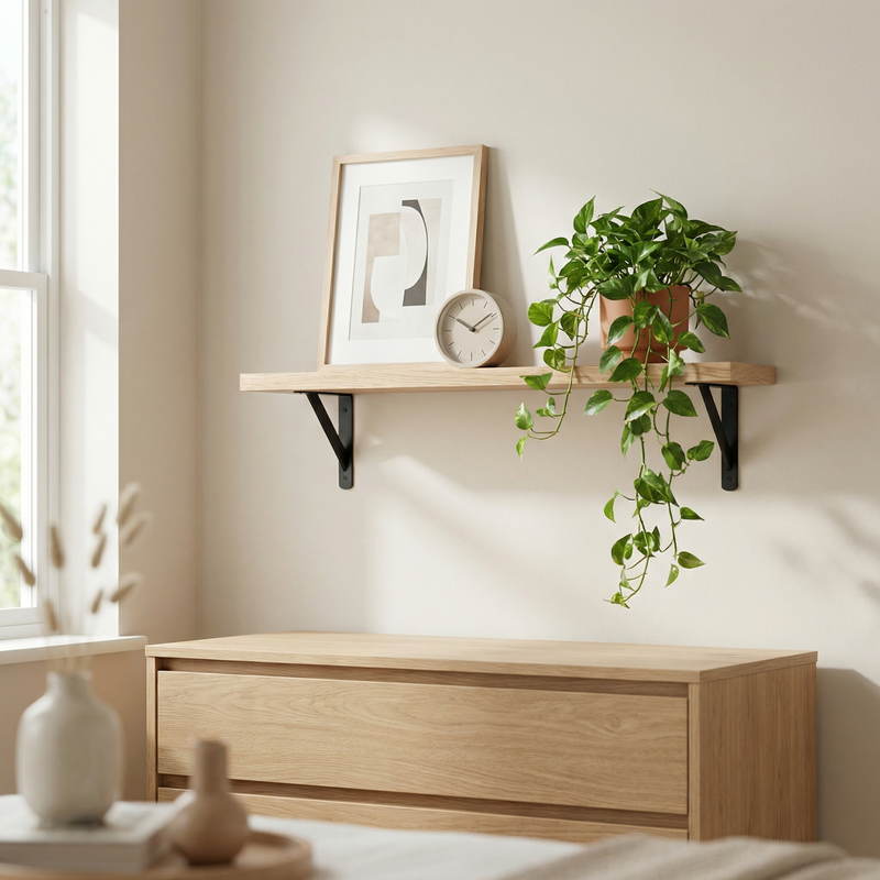 Wall Mounted Shelf with Brackets - Floating Wood Display for Living Room, Bedroom & Decor