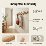 Wood Peg Hook Rail – 5 Hook Wall Mounted Coat Rack Entryway Hallway Organizer