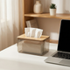 Tissue Holder with Bamboo Cover – Modern Minimalist Organizer for Desk Vanity Countertop Storage