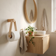 Toilet Paper Holder – Wall Mounted Wood Leather Brass Bathroom Organizer Minimalist Rustic Decor