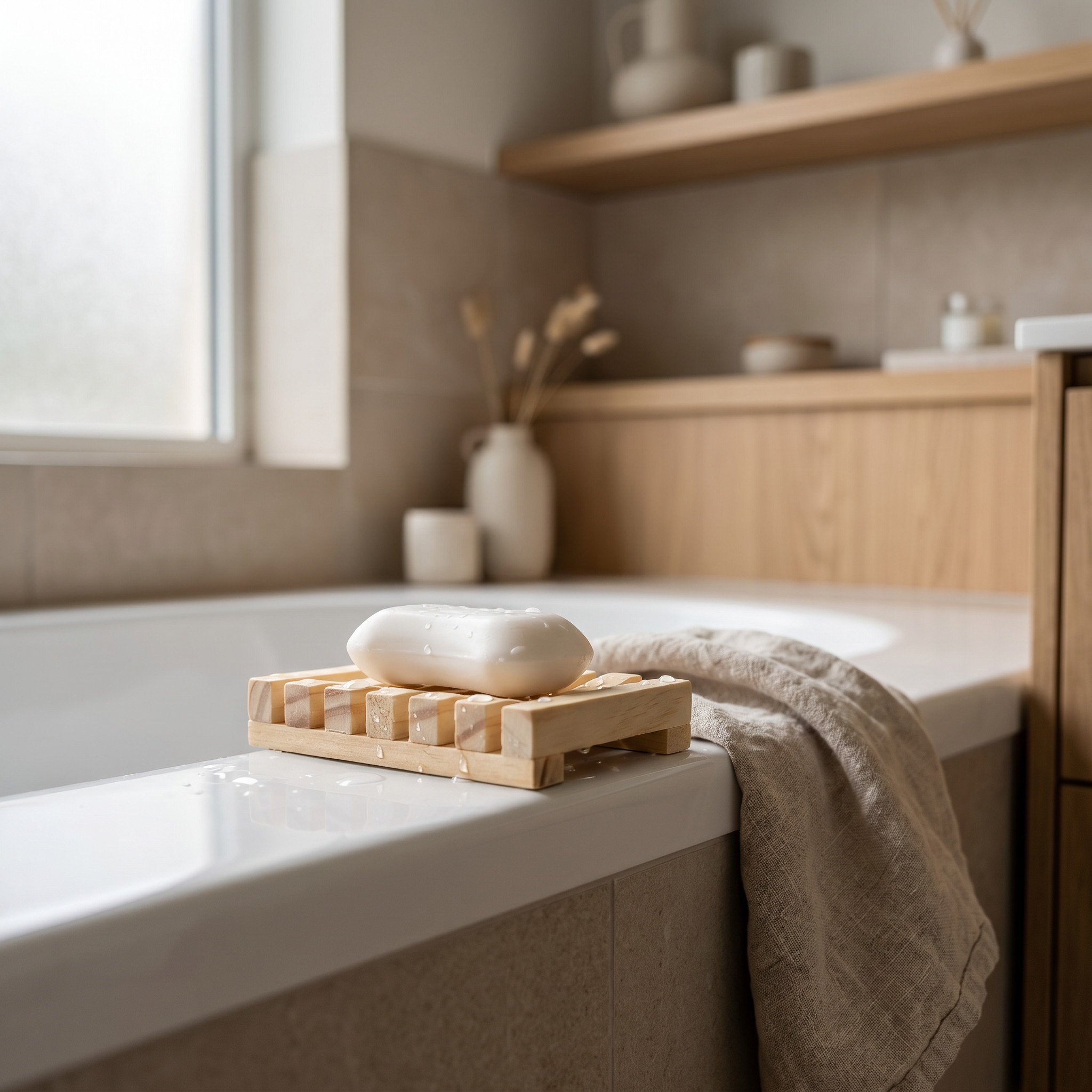 Bamboo Soap Dish – Draining Slat Design for Bathroom, Kitchen, Shower, Natural Wood Soap Holder