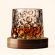 Crystal Tumbler Whiskey Glass – Textured Spinning Base, Cocktail, Bourbon, Bar Decor