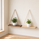 Wood Rope Hanging Wall Shelf – Pine Floating Shelves for Plants Home Decor Display
