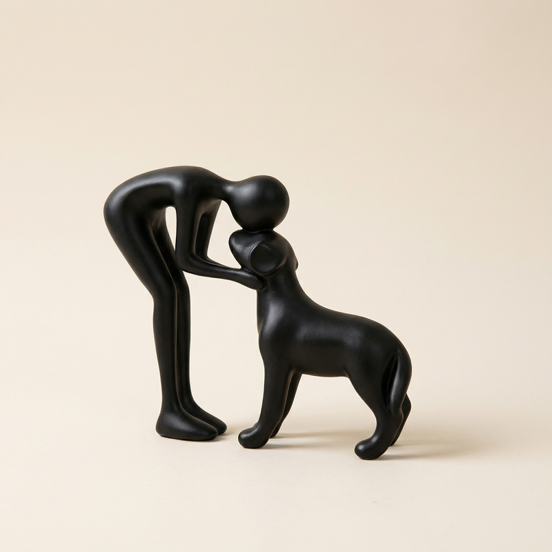 Abstract Human and Dog Sculpture – Minimalist Figurine for Desk, Shelf, Living Room Decor