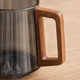Glass Mug with Wooden Handle – Ribbed Smoky Design, Mountain Relief Base, 400ml