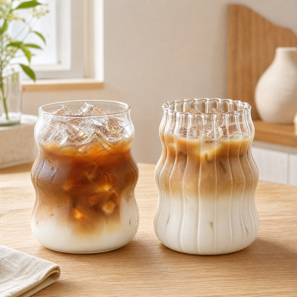 Wavy Glass Tumbler Set – Borosilicate Coffee Cup Iced Drink Home Bar Decor