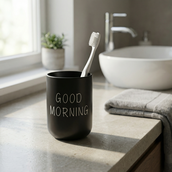Good Morning Toothbrush Holder – Countertop Cup for Bathroom Vanity Sink Organization Storage