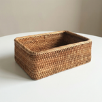 Handwoven Rattan Basket Organizer – Storage Tray for Cosmetics, Toiletries, Countertops & Dining Table