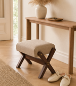 Wood X-Frame Cushioned Footstool – Upholstered Seat Bench Bedroom Entryway Living Room