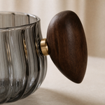 Ribbed Glass Coffee Mug with Wooden Handle – Heat Resistant, 200ml, Clear or Gray