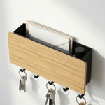 Wall Mounted Bamboo Key Hanger – Entryway Organizer with Storage Slot, Minimalist Wall Hook Rack