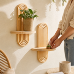 Wooden Arch Wall Shelf – Geometric Floating Shelf, Natural Wood, Modern Home Decor