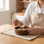 Walnut Wood Bowl – Natural Wooden Salad and Fruit Serving Basin, Minimalist Dining Room Tableware