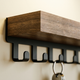 Floating Shelf with 6 Hooks – Wall Mounted Key Holder Rustic Wood Home Organizer