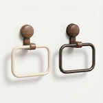 Walnut Towel Ring – No Drill Suction Mount, Rotating Wall Towel Holder for Bathroom & Kitchen