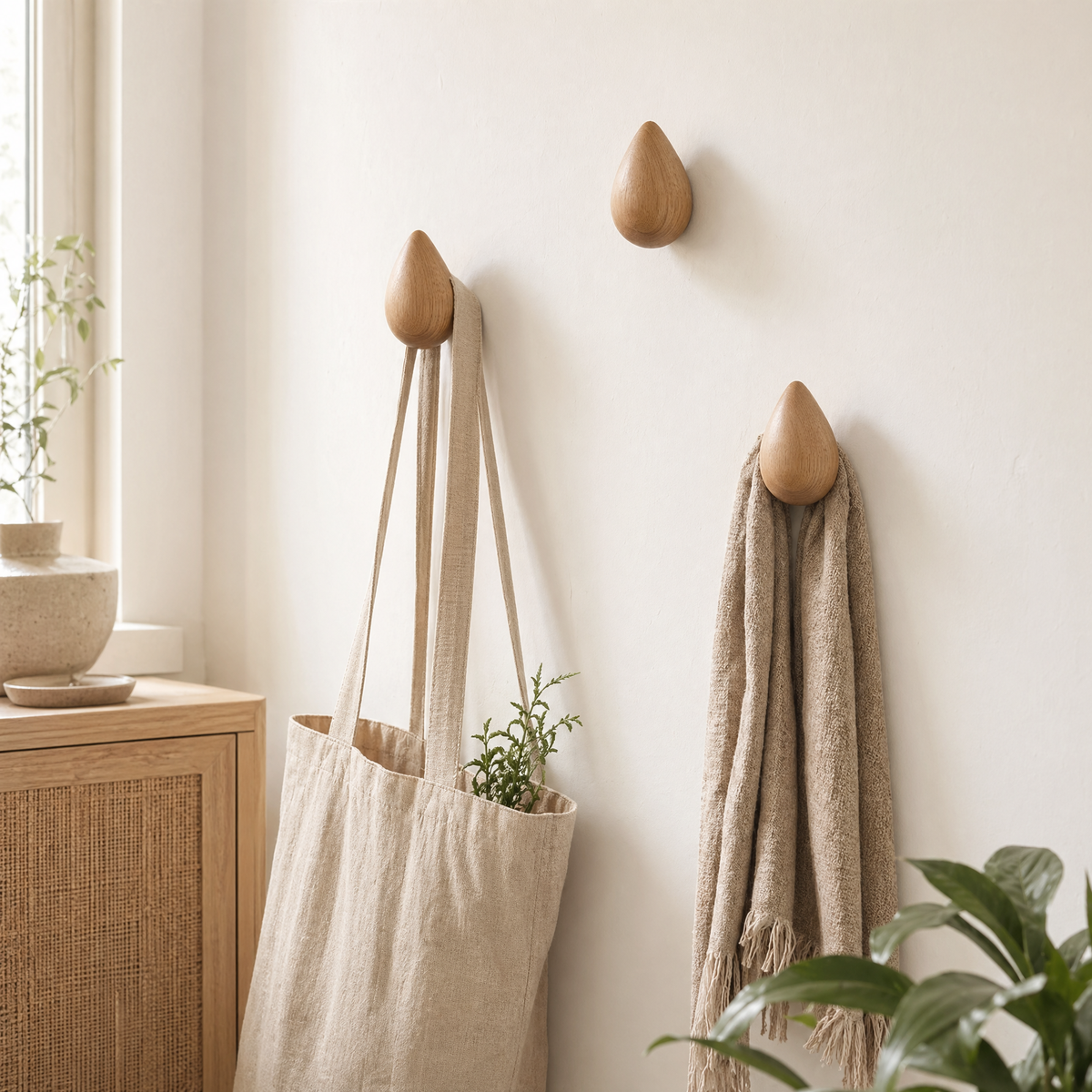 Wooden Drop Wall Hook – Minimalist Wood Wall Hanger for Entryway, Hallway, Bathroom