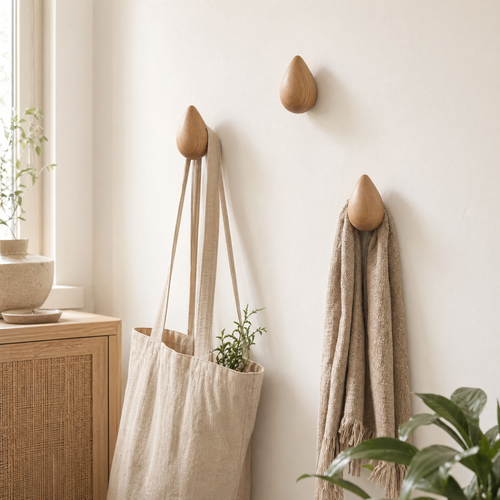 Wooden Drop Wall Hook – Minimalist Wood Wall Hanger for Entryway, Hallway, Bathroom