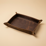 Genuine Leather Valet Tray – Foldable Catchall for Keys Coins Watch Desk Organizer