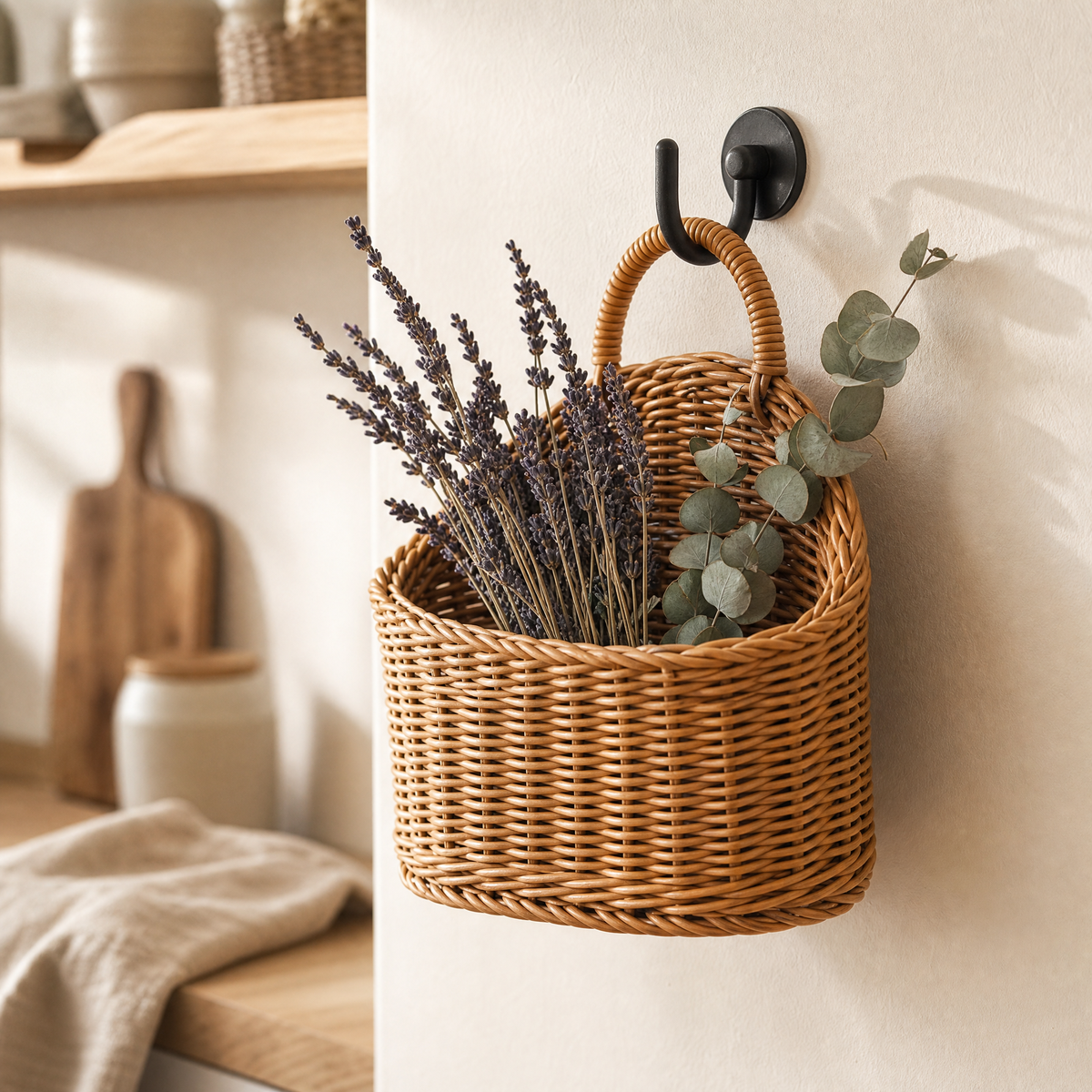 Woven Rattan Wall Basket – Hanging Fruit Storage for Kitchen Garden Home Decor