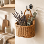 Woven Rattan Wall Basket – Hanging Fruit Storage for Kitchen Garden Home Decor