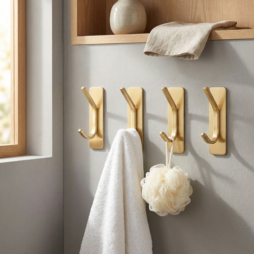 Gold Wall Hook – Stainless Steel Adhesive Towel Rack Bathroom Storage Hat Hanger Coat Holder
